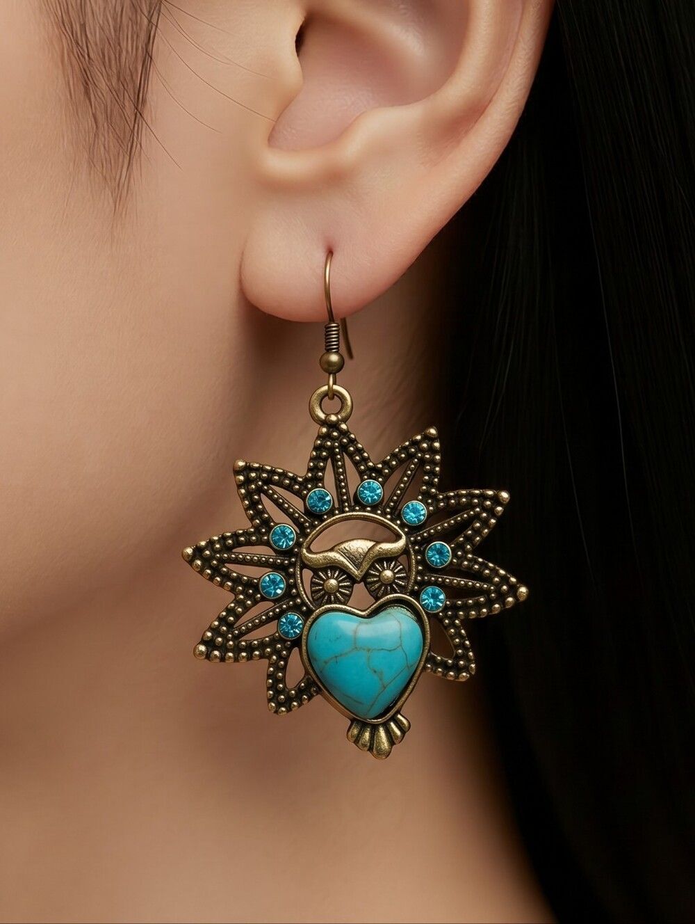 Western Owl Turquoise Bead Earrings Boho Native American Jewelry Star Heart